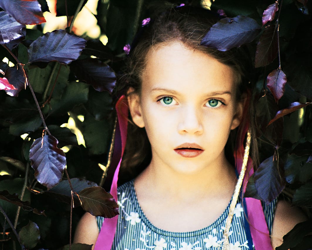 girl with purple ribbons