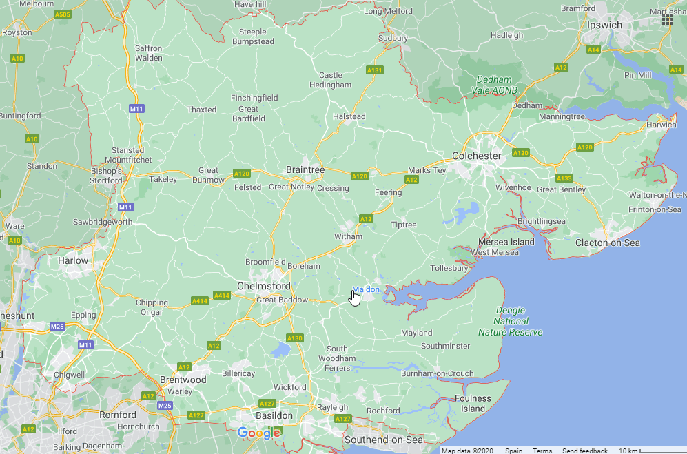 Map of Essex, UK